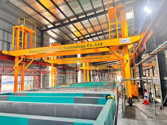 Harga bagus Lini Produksi Anodisasi Manual 1000 Ton/bulan dengan Ketebalan Film 8-12 mikron dan Panjang Profil Maksimum 6500mm on line